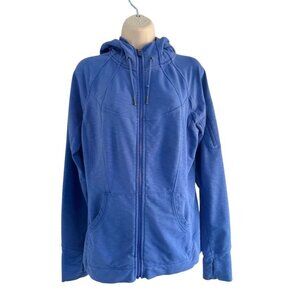 Athleta Woman's Sz L Blue Full Zip Stretch Hoodie Hooded Sweatshirt